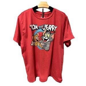 Tom & Jerry Unisex 3XL Red Heather Distressed Graphic Print T-Shirt Short Sleeve